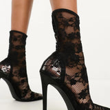 Simmi London Sade High Ankle Lace Sock Boot In Black