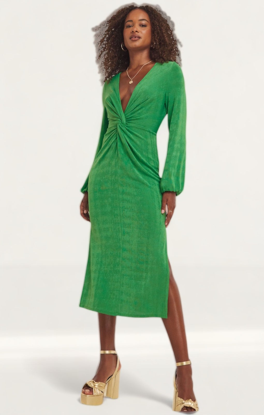 Simply Be Green Slinky Knot Front Midi Dress product image