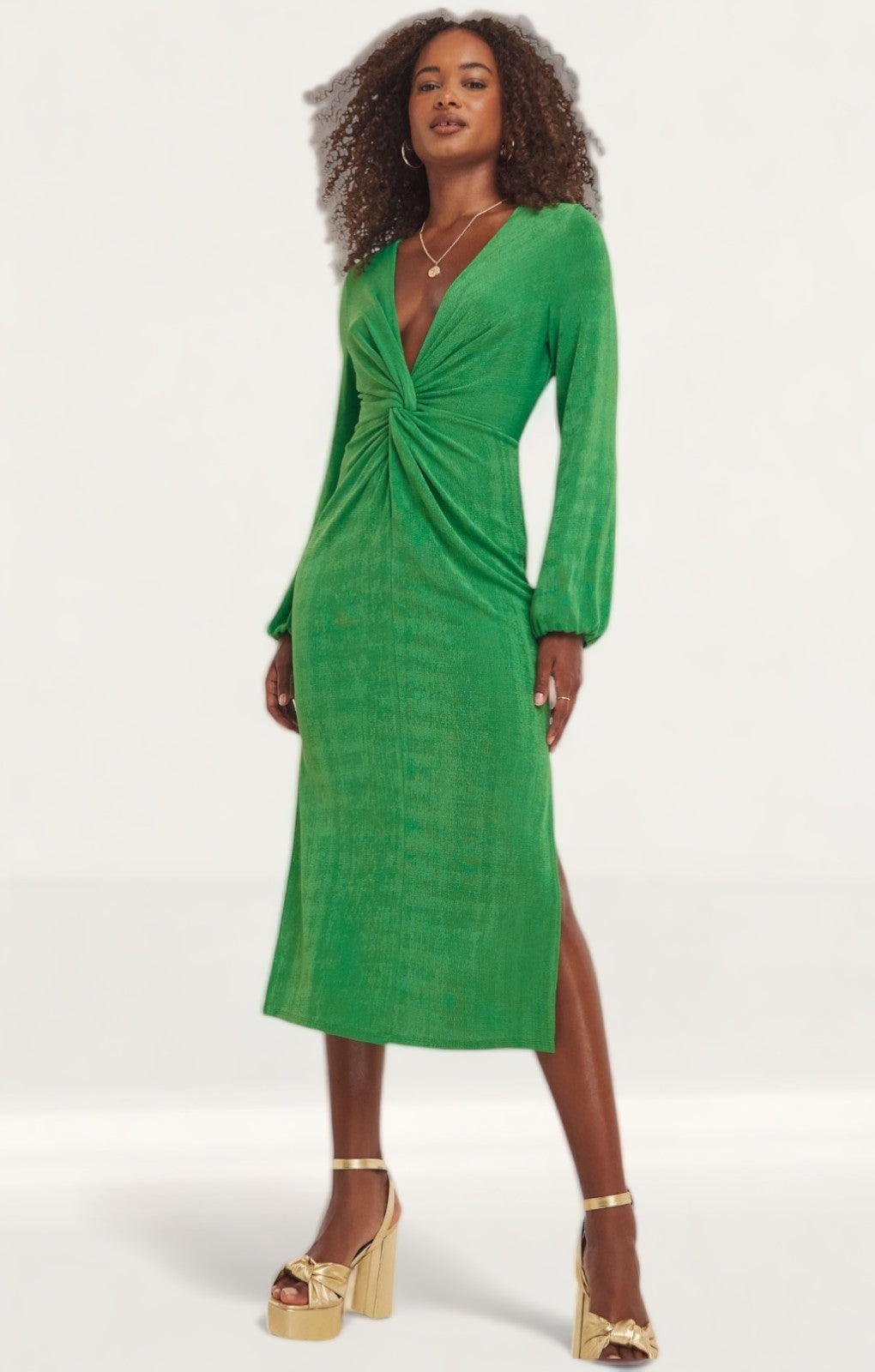 Simply Be Green Slinky Knot Front Midi Dress