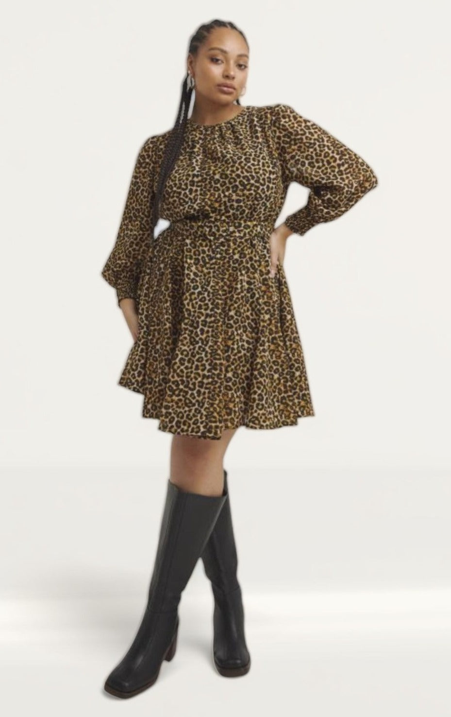 Simply Be Leopard Print Georgette Belted Skater Dress
