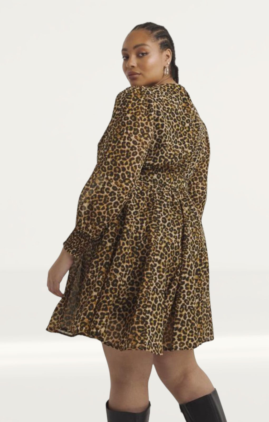 Simply Be Leopard Print Georgette Belted Skater Dress