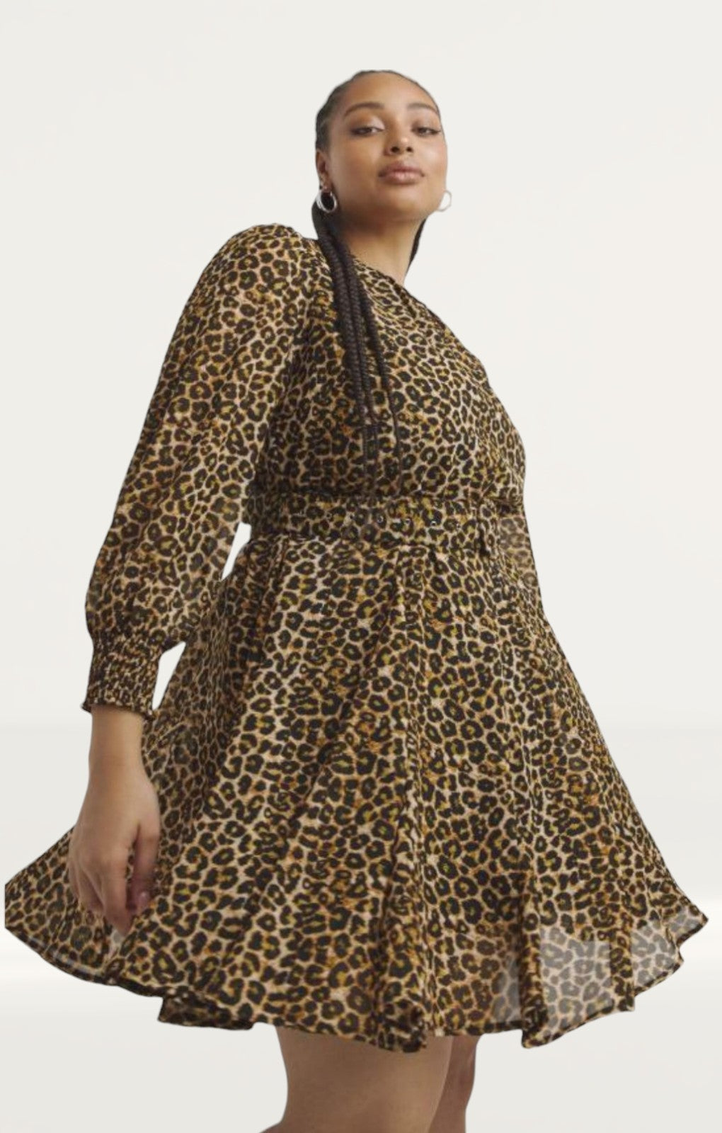 Simply Be Leopard Print Georgette Belted Skater Dress
