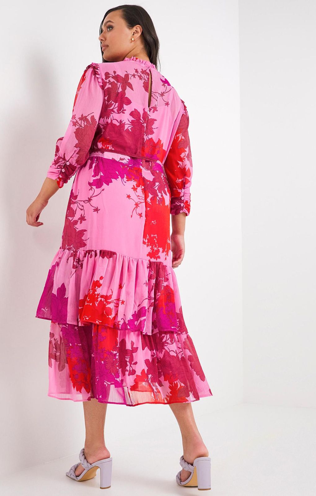 Simply Be Pink Print Tiered Dress