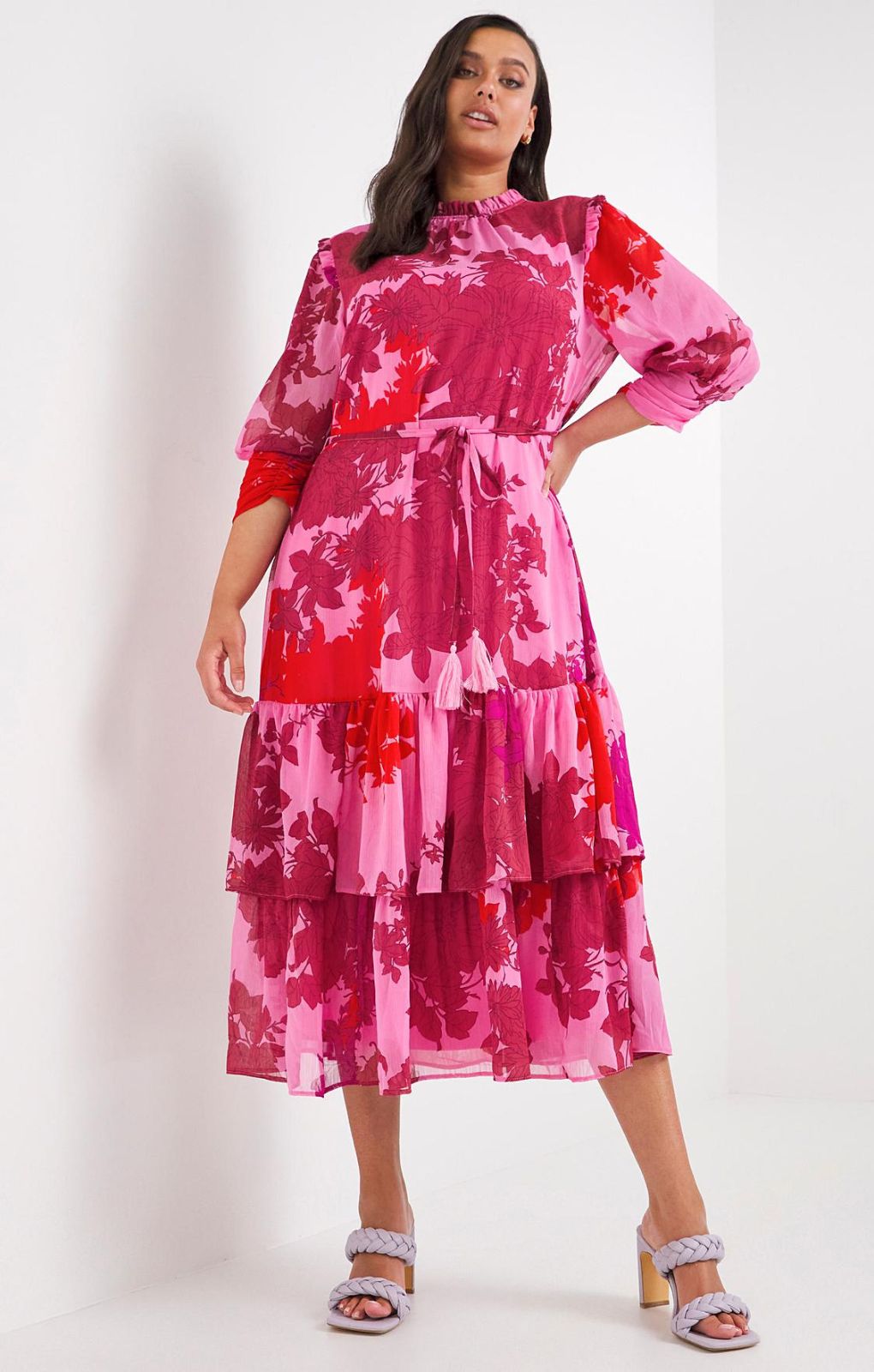 Simply Be Pink Print Tiered Dress product image