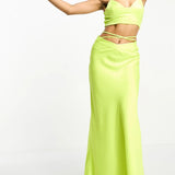 Something New Satin Tie Detail Maxi Skirt In Neon Yellow