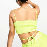 Something New Satin Tie Detail Maxi Skirt In Neon Yellow