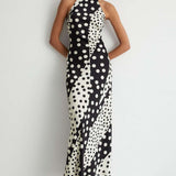 Warehouse Spot Satin Halter Neck Backless Maxi Dress
