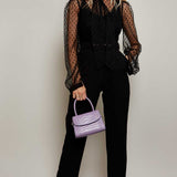 Little Mistress Chiara Black Beaded Pussybow Jumpsuit