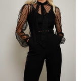 Little Mistress Chiara Black Beaded Pussybow Jumpsuit