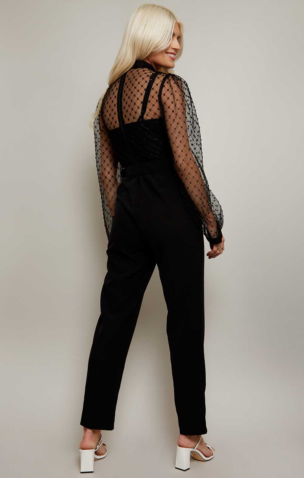 Little Mistress Chiara Black Beaded Pussybow Jumpsuit
