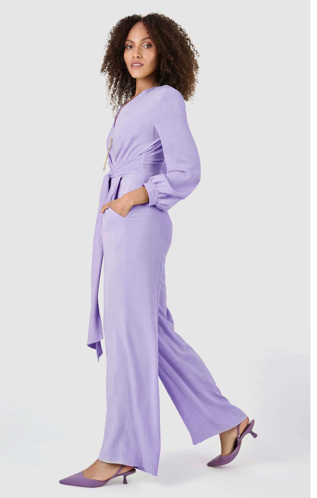 Closet London Purple Wrap Wide Leg Jumpsuit