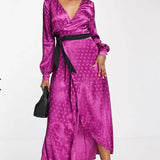 Little Mistress Tasmin Mulberry Polka-Dot Asymmetric Maxi Wrap Dress product image