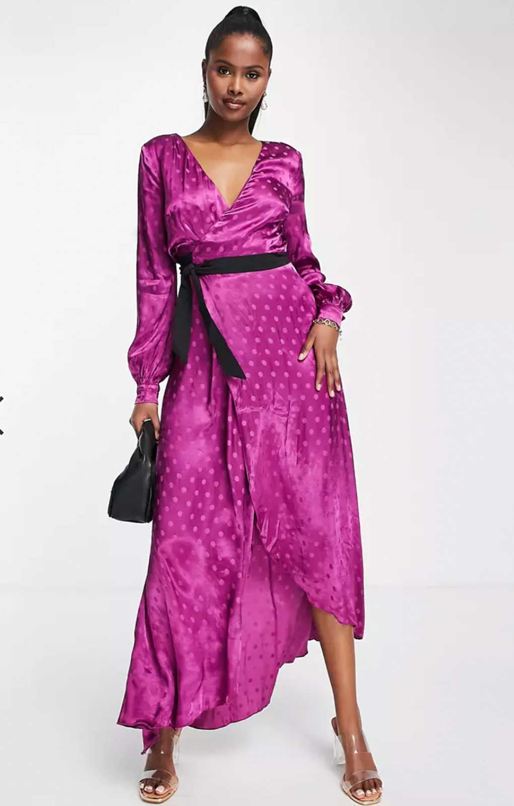 Little Mistress Tasmin Mulberry Polka-Dot Asymmetric Maxi Wrap Dress product image