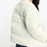 The Couture Club Oversized Pleated Puffer Jacket In Beige With Tie Waist Detail