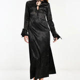 The Frolic Exclusive Floral Satin Tie-Detail Midaxi Dress In Black