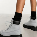 Timberland Sky 6 Inch Chunky Platform Boots In Grey Nubuck Leather