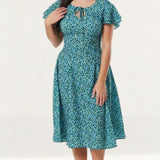 Timeless London Curve Teal Floral Vienna Midi Dress product image