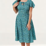 Timeless London Curve Teal Floral Vienna Midi Dress