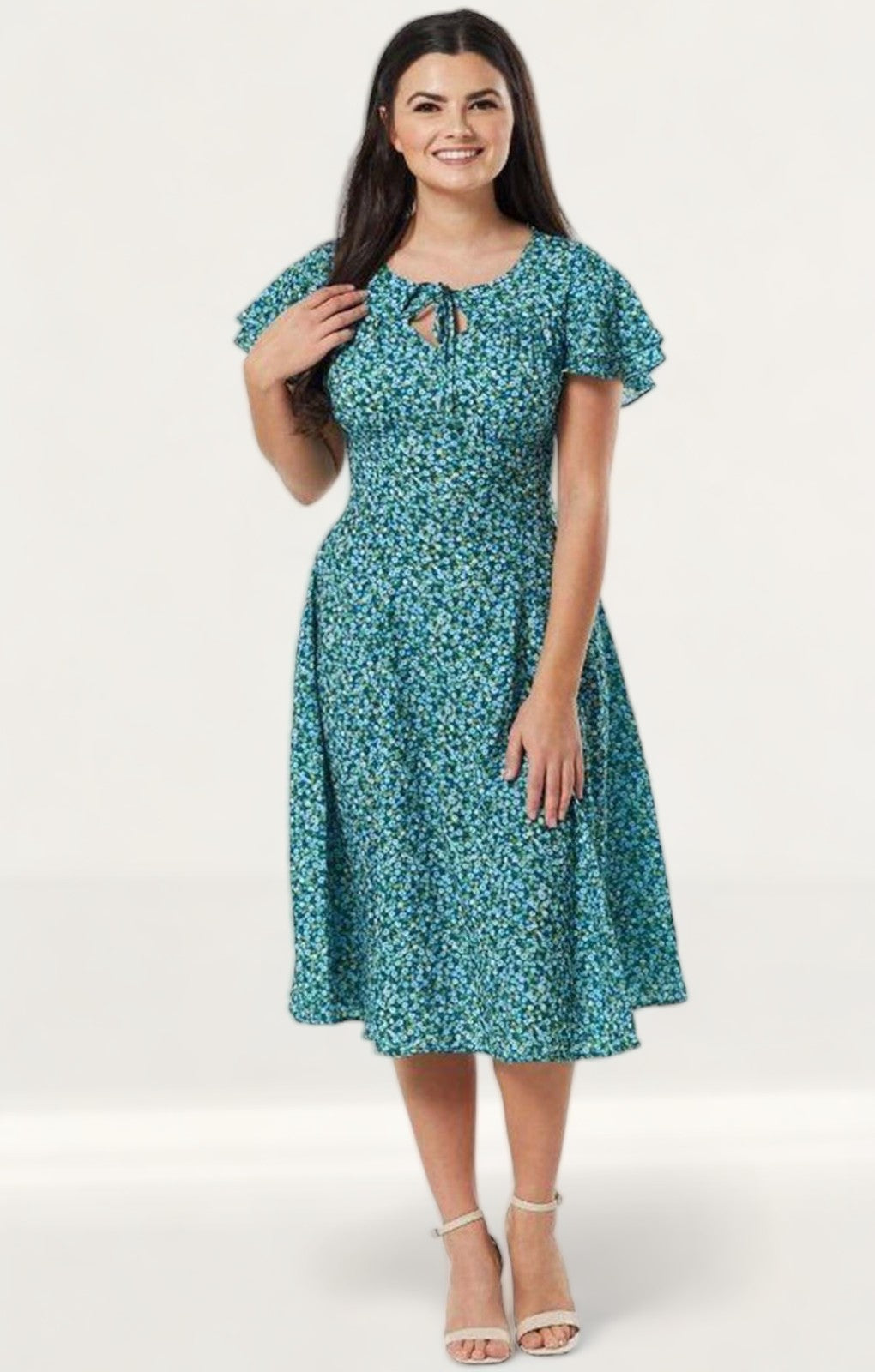 Timeless London Curve Teal Floral Vienna Midi Dress product image