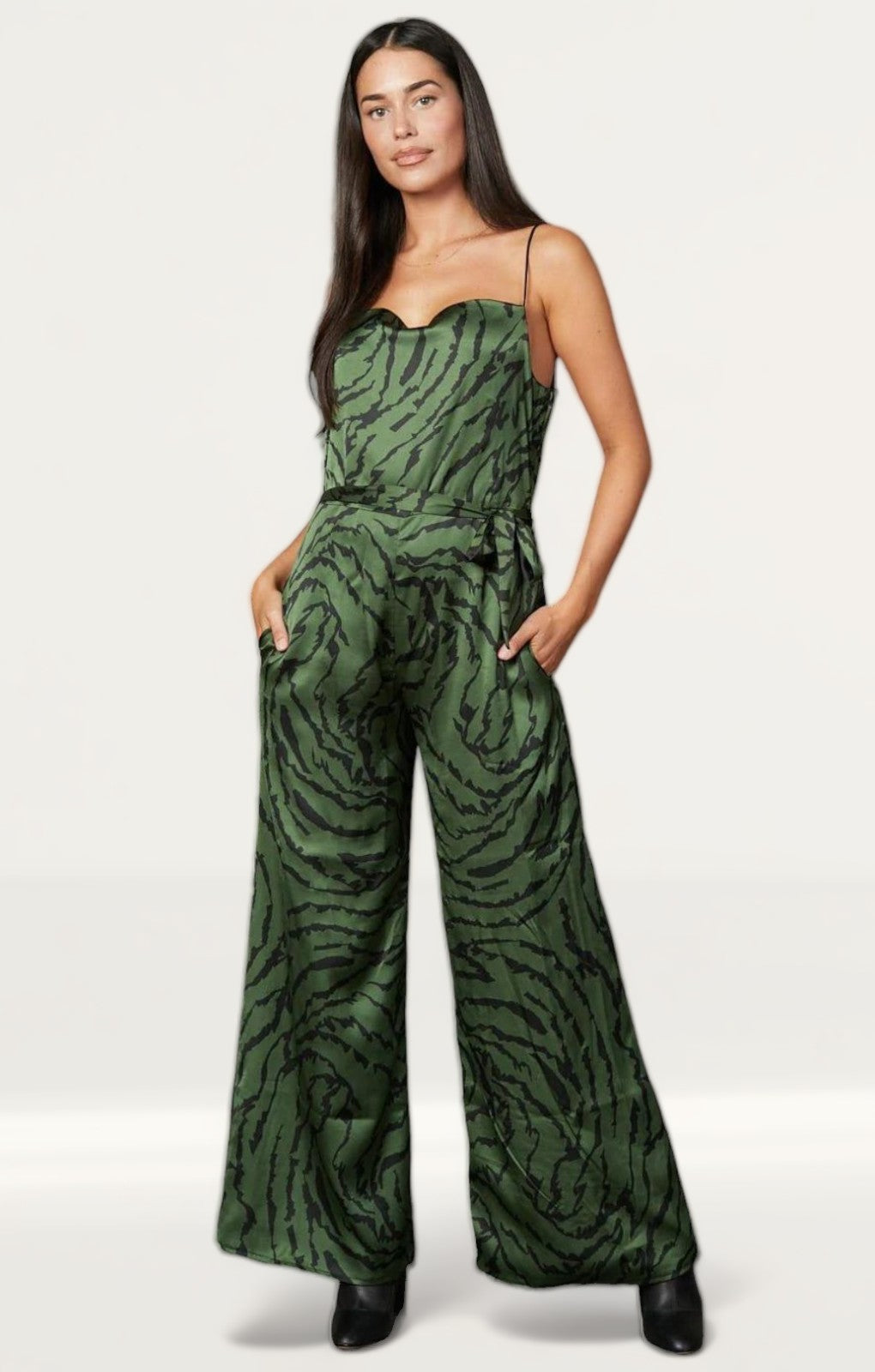 Timeless London Green Zebra Print Jumpsuit