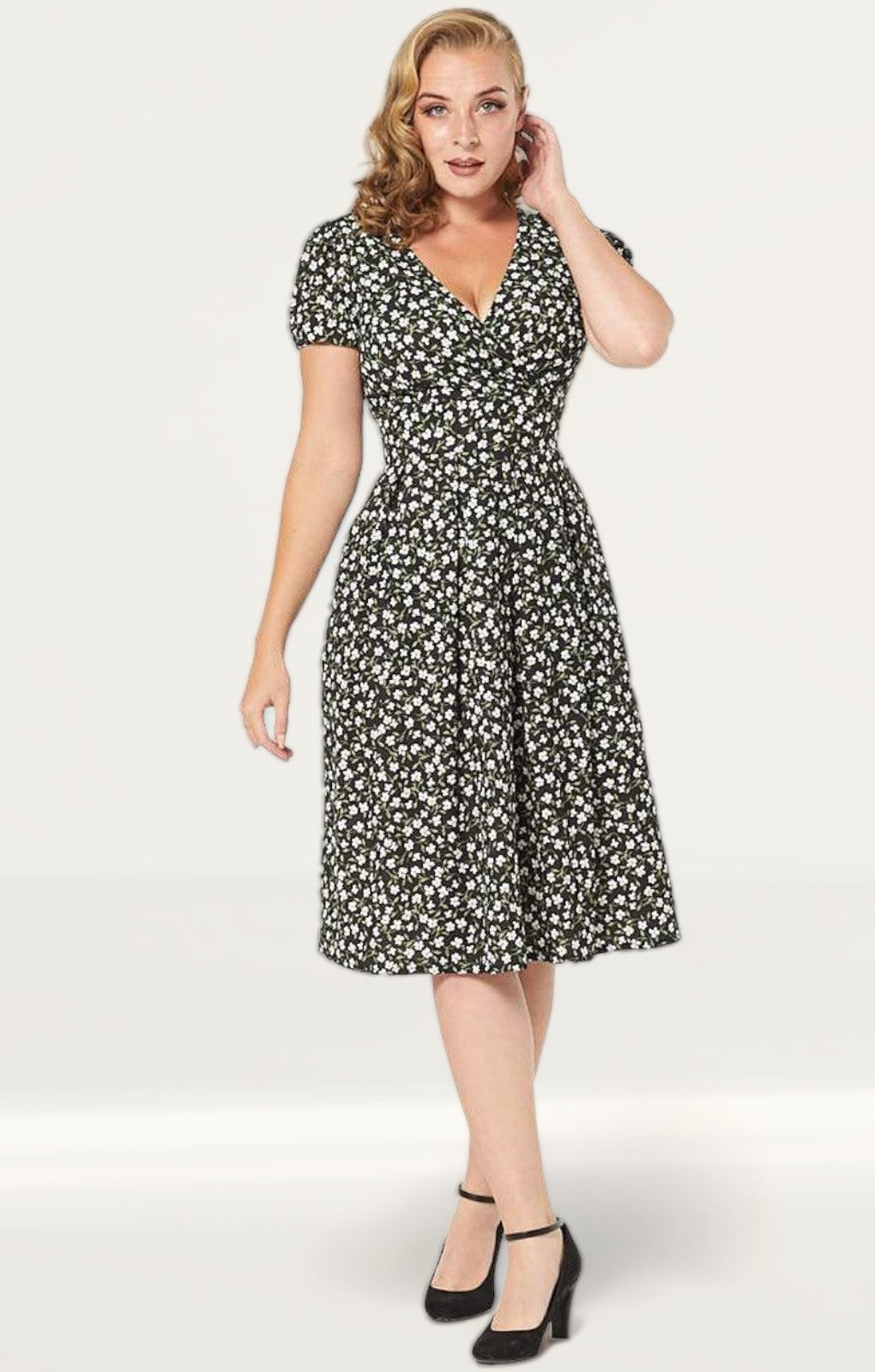 Timeless London Monochrome Floral Wrap Emani Midi Dress