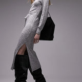 Topshop Brushed Rib Roll Neck Midi Dress In Grey