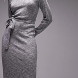 Topshop Brushed Rib Roll Neck Midi Dress In Grey