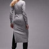 Topshop Brushed Rib Roll Neck Midi Dress In Grey