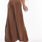 Topshop Button Split Midi Skirt In Chocolate