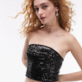 Topshop Bandeau Sequin Top In Black