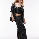Topshop Bandeau Sequin Top In Black