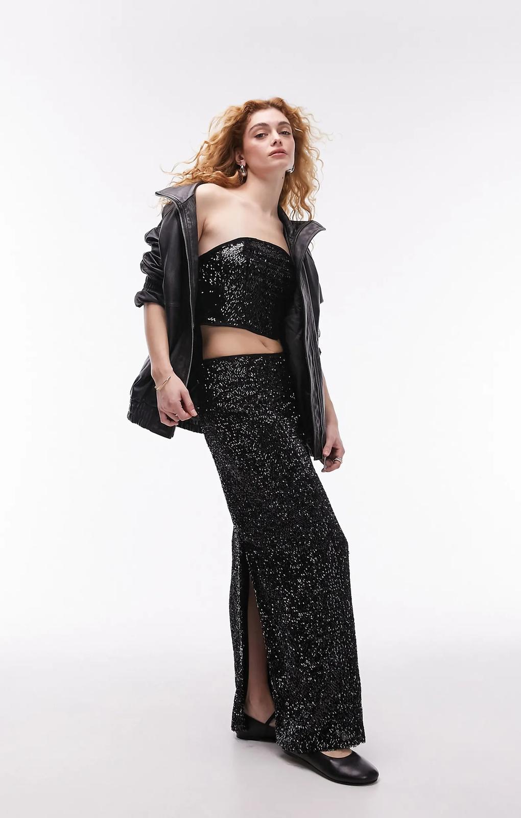 topshop sequin bandeau dress Topshop sequin bandeau mini dress in black