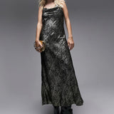Topshop Cowl Neck Maxi Slip Dress In Metallic Animal Print