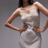 Topshop Crochet Bodice Midi Slip Dress In Ivory