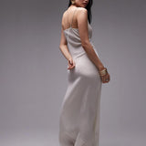Topshop Crochet Bodice Midi Slip Dress In Ivory