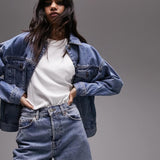 Topshop Dad Mid Rise Straight Jean With Side Rip In Bleach