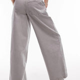 Topshop Deconstructed Boxer Short Insert Washed Wide Leg Trouser In Grey