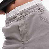 Topshop Deconstructed Boxer Short Insert Washed Wide Leg Trouser In Grey