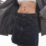 Topshop Denim High Waisted Skirt In Blue Black