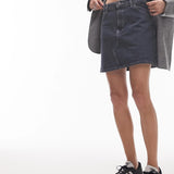 Topshop Denim High Waisted Skirt In Blue Black