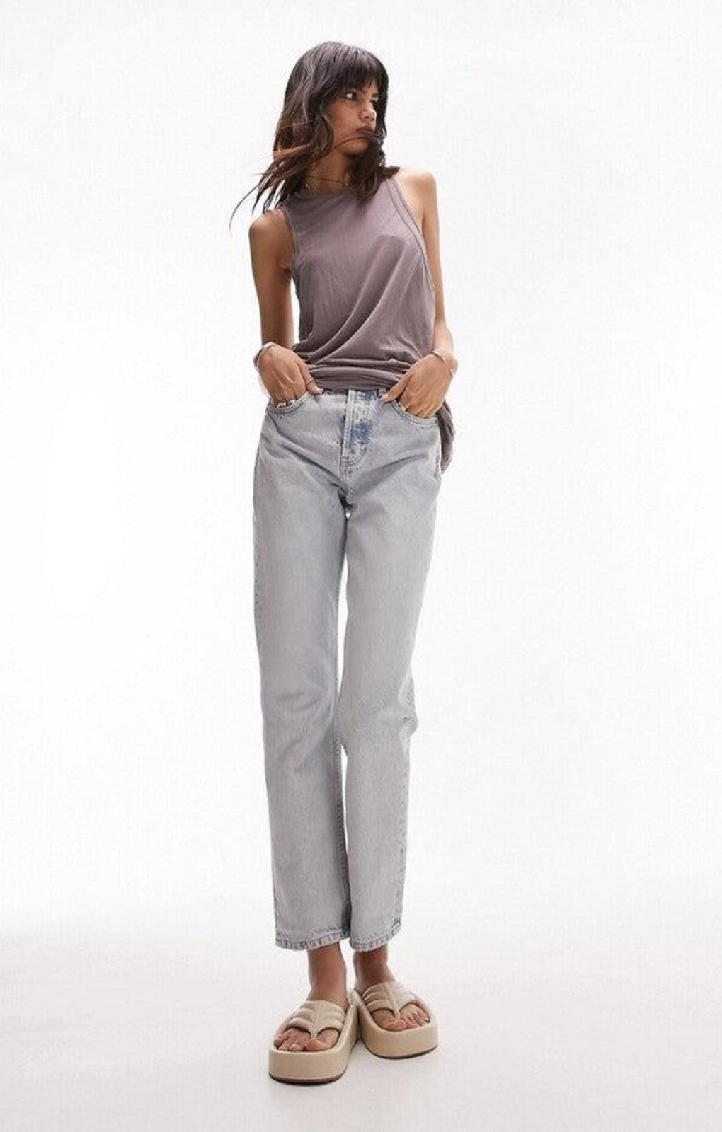 Topshop Editor Jeans In Bleach Wash