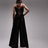 Topshop Embellished Cut Out Jumpsuit In Black