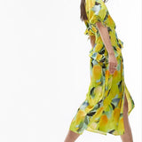 Topshop Floral Midi Wrap Occasion Dress In Yellow Floral Print