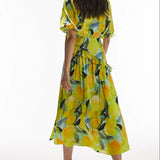 Topshop Floral Midi Wrap Occasion Dress In Yellow Floral Print