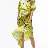 Topshop Floral Midi Wrap Occasion Dress In Yellow Floral Print