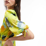 Topshop Floral Midi Wrap Occasion Dress In Yellow Floral Print