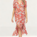 Topshop Red Floral Print Midi Dress