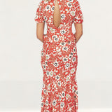 Topshop Red Floral Print Midi Dress