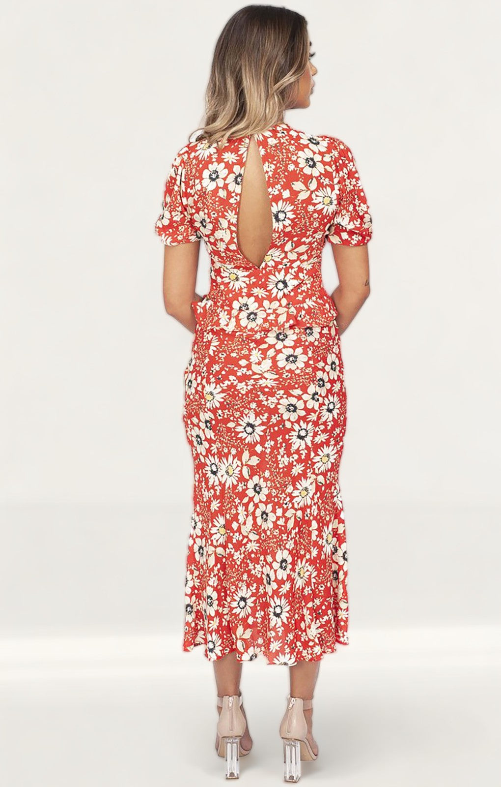 Topshop Red Floral Print Midi Dress