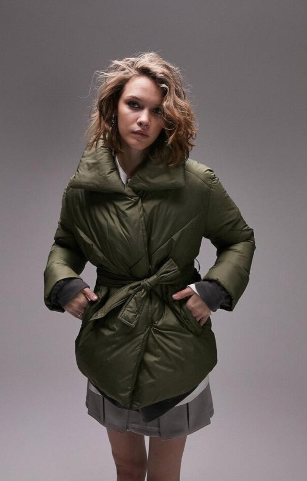 Rent Topshop Tie Belted Puffer Jacket In Forest Green Hirestreet
